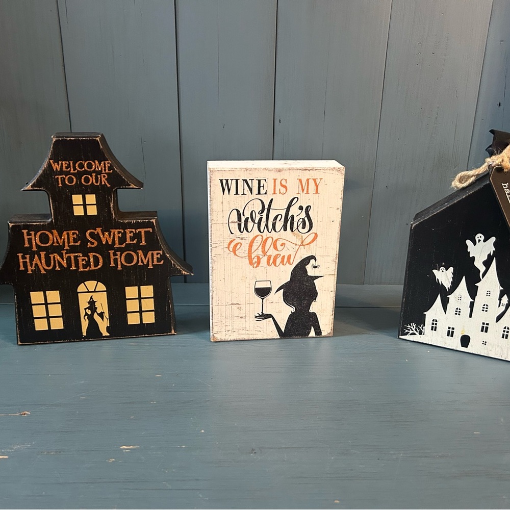 Halloween Wooden Sign Set - Black, White, Orange